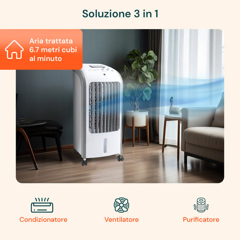 Luftkühler 80 W Confflusso, 300 m³/h Luftstrom, 3 Geschwindigkeitsstufen und 4-l-Wasser- und Eistank