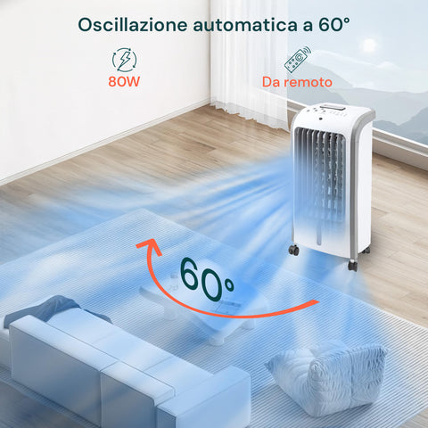 Luftkühler 80 W Confflusso, 300 m³/h Luftstrom, 3 Geschwindigkeitsstufen und 4-l-Wasser- und Eistank