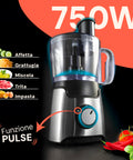 Multifunktionale Küchenmaschine Food Processor 600 W, Behälter 1,25 l, mit Klingen und Scheiben aus Stahl, EAN-7426896418652