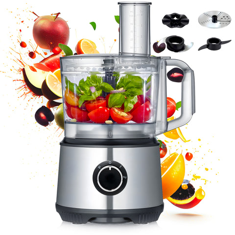 Multifunktionale Küchenmaschine Food Processor 600 W, Behälter 1,25 l, mit Klingen und Scheiben aus Stahl, EAN-7426896418652