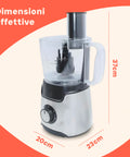 Multifunktionale Küchenmaschine Food Processor 600 W, Behälter 1,25 l, mit Klingen und Scheiben aus Stahl, EAN-7426896418652