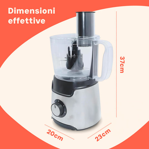 Multifunktionale Küchenmaschine Food Processor 600 W, Behälter 1,25 l, mit Klingen und Scheiben aus Stahl, EAN-7426896418652
