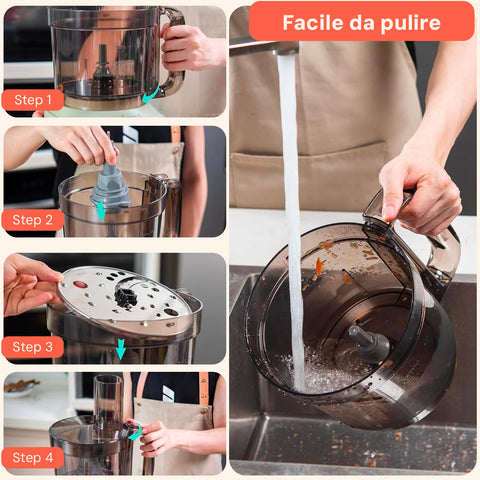 Multifunktionale Küchenmaschine Food Processor 600 W, Behälter 1,25 l, mit Klingen und Scheiben aus Stahl, EAN-7426896418652