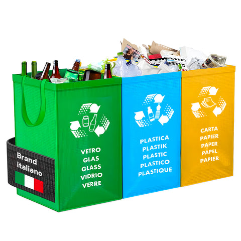 Set Mülltrennungstaschen aus waschbarem Kunststoff für Glas, Papier und Plastik