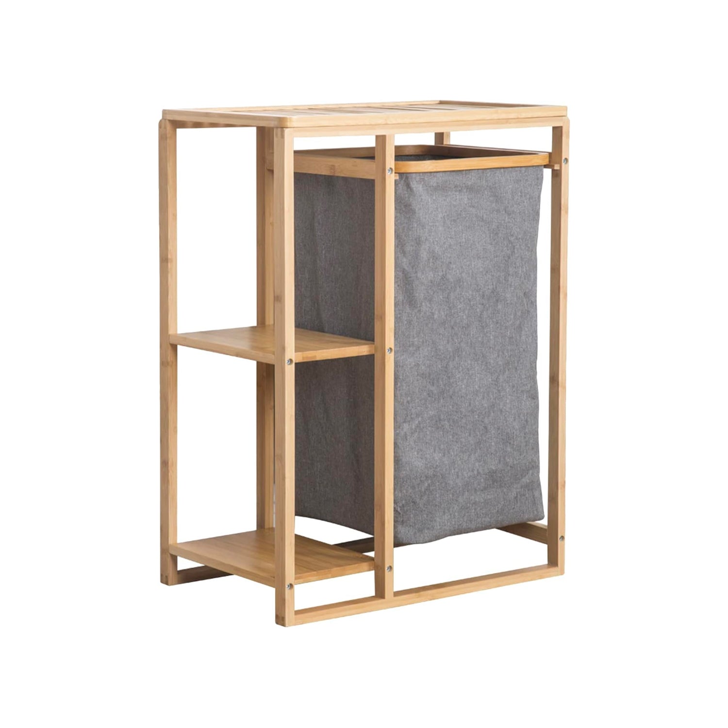 Avilia Wäschekorb-Regal aus Bambus mit 2 Ablagen und Stoffkorb, platzsparend, vielseitig einsetzbar, natürliches Design, EAN 8056819050110