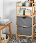 Avilia Bambusregal mit 2 Ablagen und 2 Stoffkörben, platzsparend und vielseitig, EAN 8056819050080
