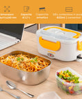 Tragbarer Lunchy+ Speisewärmer mit 1,5 l Fassungsvermögen auf einem Büroschreibtisch neben einem Laptop, Maße 176x111x240 mm, perfekt für die Mittagspause