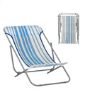 Klappbarer Strandliegestuhl aus Stahl und gestreiftem weiß-blauem Textilene, Maße 70x72x45cm, ideal für Garten und Strand