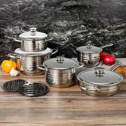 Avilia Komplettes Topfset Diana, 12-teilig, aus Edelstahl, modernes Design, geeignet für Induktion, Gas und Elektroherde, EAN-8056897151778