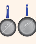 2er-Set antihaftbeschichtete Wellen-Pfannen, 24-28 cm, blau, mit Soft-Touch-Griff