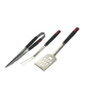 3-teiliges Grillbesteck-Set aus Stahl: Grillwender, Gabel und Pinsel mit ergonomischen schwarzen Griffen zum Grillen