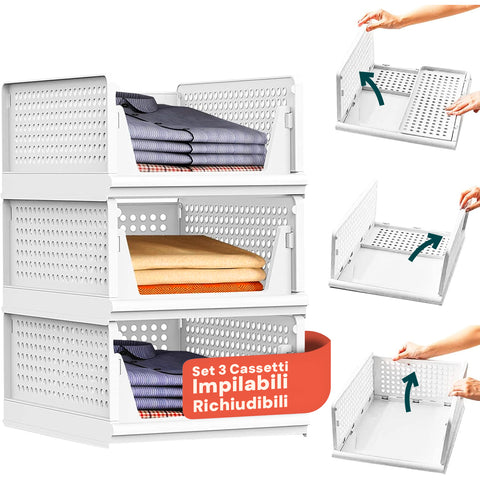 Avilia Set mit 3 stapelbaren und zusammenklappbaren Mehrzweck-Aufbewahrungsboxen mit Schubladen EAN 8056819050172
