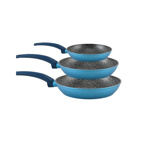 Avilia Gaia Antihaftpfannen aus blauem Aluminium mit induktionsgeeignetem Boden, 3-teiliges Set mit ergonomischem Griff, EAN 8056819042856