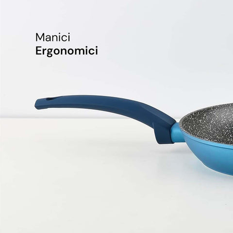 Avilia Gaia Antihaftpfannen aus blauem Aluminium mit induktionsgeeignetem Boden, 3-teiliges Set mit ergonomischem Griff, EAN 8056819042856