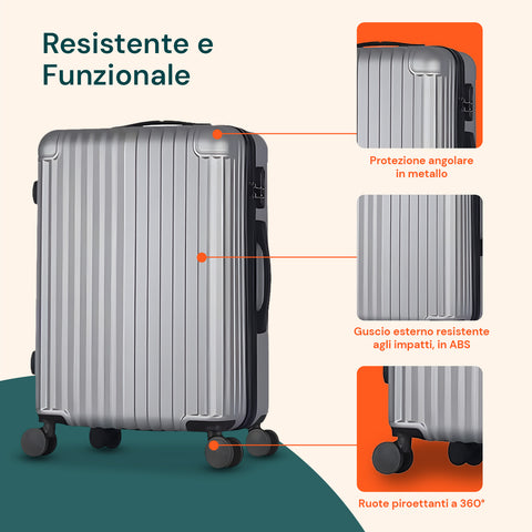 3-teiliges Trolley-Set mit Teleskopgriff und Rollen, 56/66/76 cm, Silber