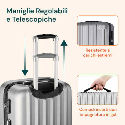 3-teiliges Trolley-Set mit Teleskopgriff und Rollen, 56/66/76 cm, Silber