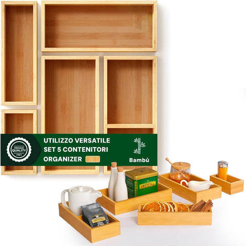 Avilia Set aus 5 modularen Bambus-Organizer-Behältern, platzsparend und vielseitig für Haushalt und Küche, EAN 8056819050134