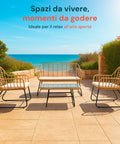 Cebu-Lounge-Set mit Glastisch, Sofa und 2 Polyrattan-Sesseln