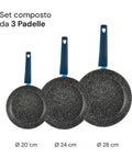 Avilia Gaia Antihaftpfannen aus blauem Aluminium mit induktionsgeeignetem Boden, 3-teiliges Set mit ergonomischem Griff, EAN 8056819042856