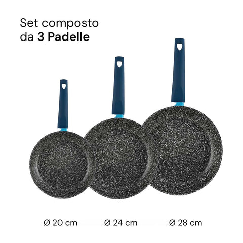 Avilia Gaia Antihaftpfannen aus blauem Aluminium mit induktionsgeeignetem Boden, 3-teiliges Set mit ergonomischem Griff, EAN 8056819042856