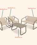 Nizza-Lounge-Set mit Glastisch, Sofa und 2 Sesseln aus beigem Textilene