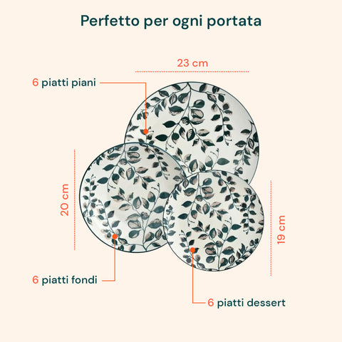 18-teiliges Porzellan-Geschirrset mit Botanic-Dekor für 6 Personen