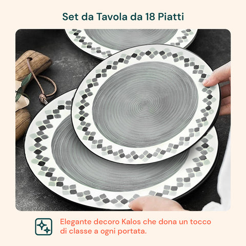 18-teiliges Porzellan-Tafelservice mit Kalos-Dekor für 6 Personen