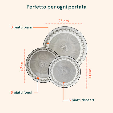 18-teiliges Porzellan-Tafelservice mit Kalos-Dekor für 6 Personen
