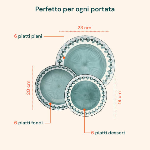 18-teiliges Porzellan-Tafelservice mit Kalos-Dekor für 6 Personen