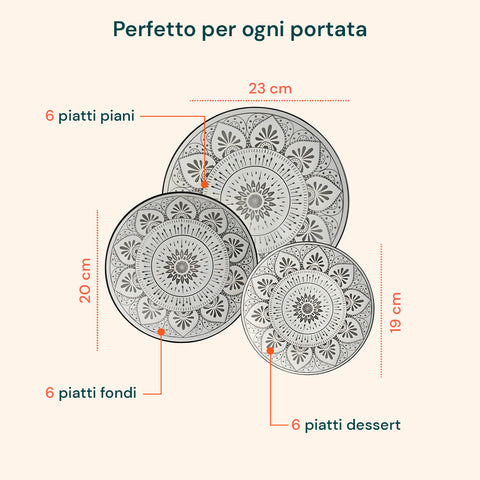 18-teiliges Porzellan-Tafelservice mit Mandala-Dekor für 6 Personen