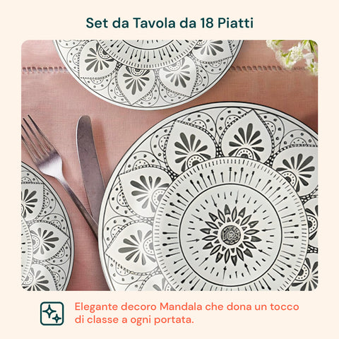 18-teiliges Porzellan-Tafelservice mit Mandala-Dekor für 6 Personen