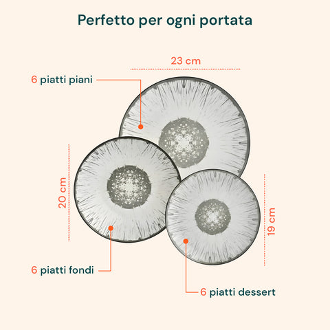 18-teiliges Porzellan-Tafelservice mit Corolla-Dekor für 6 Personen