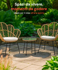 Fiji-Lounge-Set mit Glastisch und 2 Polyrattan-Stühlen