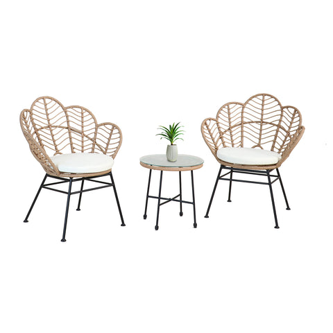 Fiji-Lounge-Set mit Glastisch und 2 Polyrattan-Stühlen