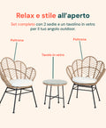 Fiji-Lounge-Set mit Glastisch und 2 Polyrattan-Stühlen