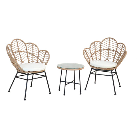 Fiji-Lounge-Set mit Glastisch und 2 Polyrattan-Stühlen