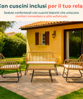 Cebu-Lounge-Set mit Glastisch, Sofa und 2 Polyrattan-Sesseln