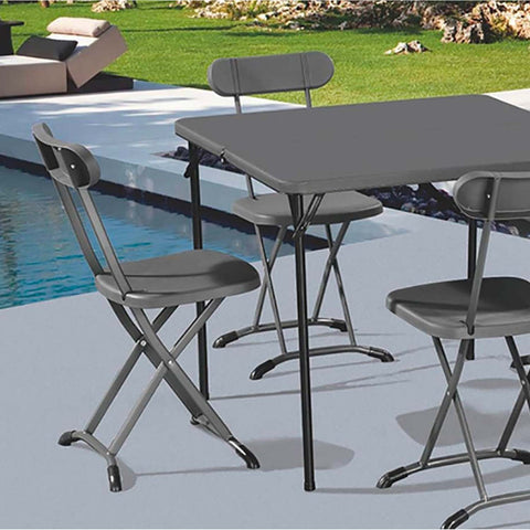 Set aus klappbarem Koffertisch mit 4 Stühlen aus anthrazitfarben lackiertem Stahl Horeca EAN-8023755053482