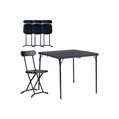 Set aus klappbarem Koffertisch mit 4 Stühlen aus anthrazitfarben lackiertem Stahl Horeca EAN-8023755053482