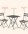 Koby-Lounge-Set mit Tisch und 2 klappbaren Stühlen aus anthrazitfarbenem Metall