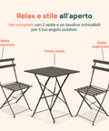Koby-Lounge-Set mit Tisch und 2 klappbaren Stühlen aus anthrazitfarbenem Metall