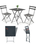 Koby-Lounge-Set mit Tisch und 2 klappbaren Stühlen aus anthrazitfarbenem Metall