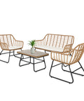 Cebu-Lounge-Set mit Glastisch, Sofa und 2 Polyrattan-Sesseln