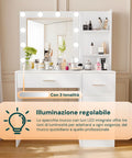 Schreibtisch mit Spiegel und LED-Leuchten in 3 Lichtfarben - natürlich, warm, kalt - für Make-up und Organisation