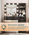 Schreibtisch mit Spiegel und LED-Leuchten in 3 Lichtfarben - natürlich, warm, kalt - für Make-up und Organisation
