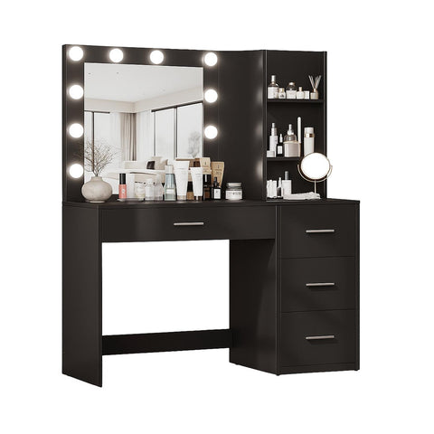 Schreibtisch mit Spiegel und LED-Leuchten in 3 Lichtfarben - natürlich, warm, kalt - für Make-up und Organisation