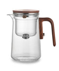 Teekanne aus Borosilikatglas mit integriertem Siebeinsatz und ergonomischem Holzgriff, Fassungsvermögen 600/800 ml für Tee und Kräutertee