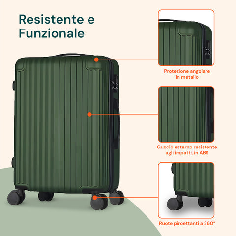 3er-Set Trolleys mit Teleskopgriff und Rollen, 56/66/76 cm, Grün
