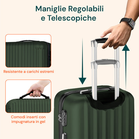 3er-Set Trolleys mit Teleskopgriff und Rollen, 56/66/76 cm, Grün