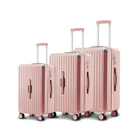 Rosa Trolley-Koffer 56-66-76 cm aus ABS mit doppelten Schwenkrollen